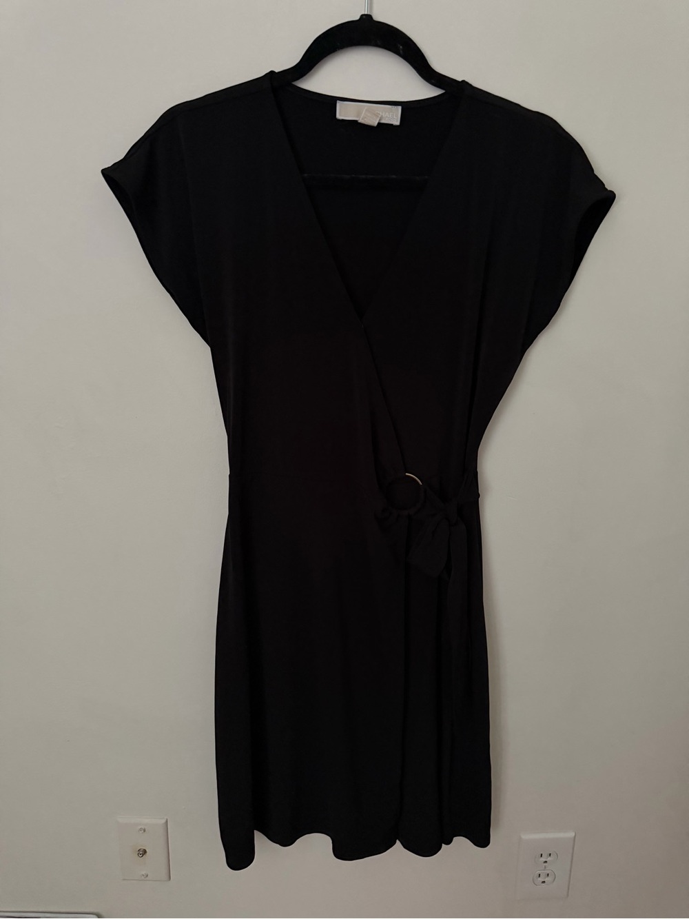 MICHAEL Michael Kors Black Wrap Midi Dress with Ring Tie